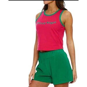 NWT Juicy Couture Ringer Womens Crew Neck Sleeveless Tank Crop Top Size M